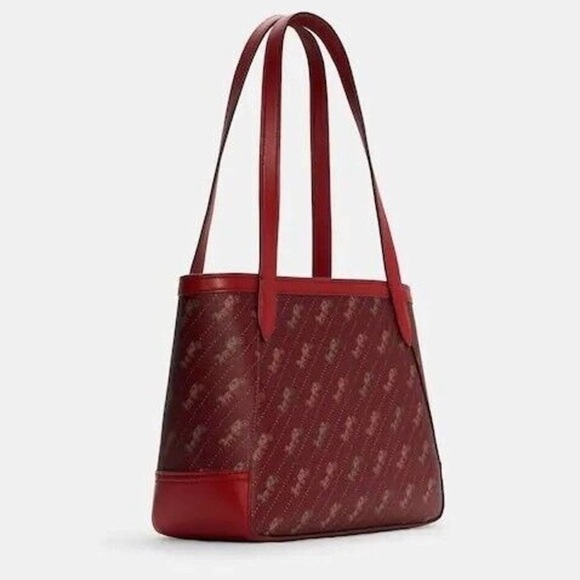 Coach Horse and Carriage Tote 27 Dot Print Coated Canvas Deep Red - Picture 2 of 5